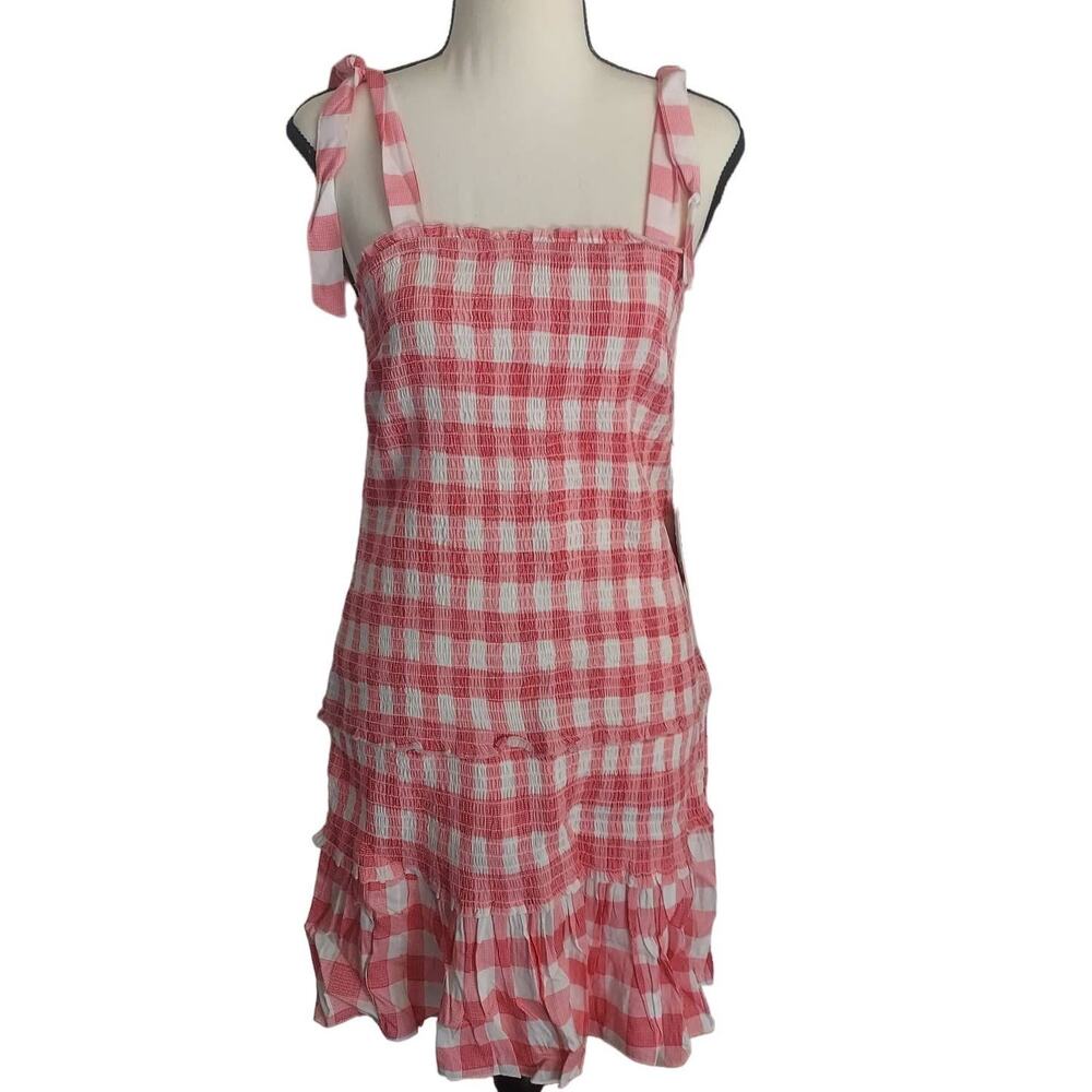 Sincerely Jules Smocked Gingham Check Red Mini Dress Hair Scrunchie Large NWT